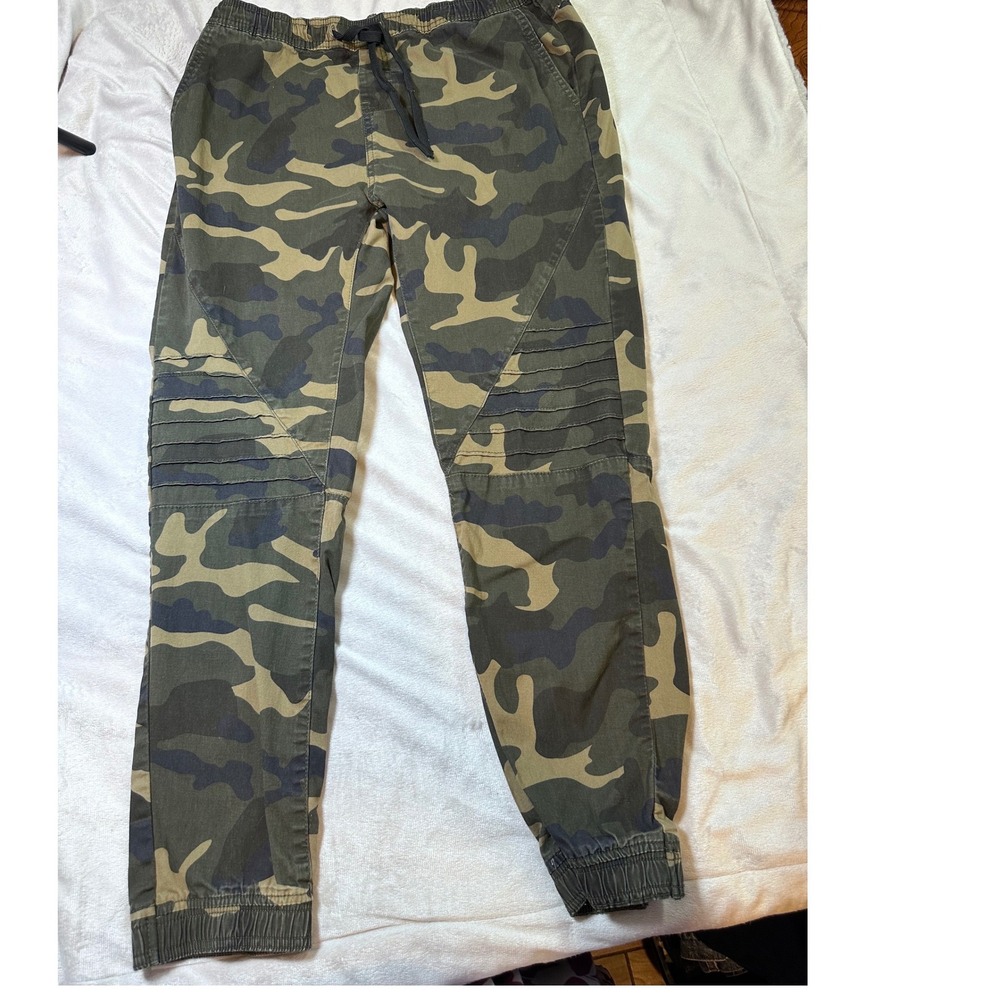One Point One Mens Camo Jogger Pants Green Brown Stretch Moto Knee Large
